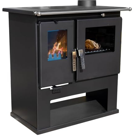 Verso Cs - Estufa de leña, 7,7 kW, potente horno de cocina con un toque tradicional y eficiencia moderna, color negro