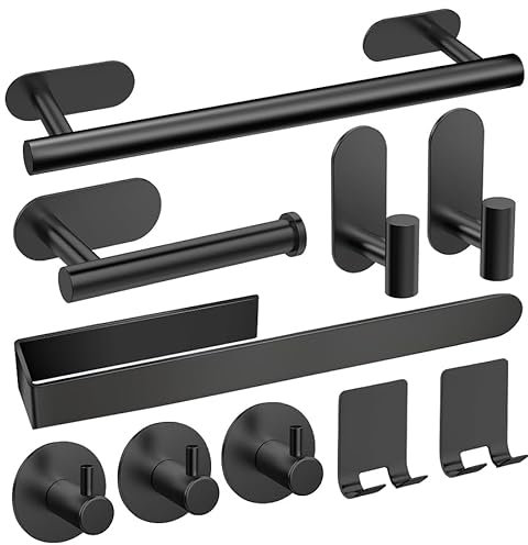 AIKER Porta Asciugamani Bagno,Versione aggiornata Porta Asciugamani Bagno Adesivo 10PCS,Acciaio Inossidabile SUS304 Ispessito di Accessori Bagno Per Mobili da Bagno o arredo Bagno a Parete-Nero