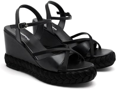 GIOSEPPO Sandali in pelle zeppa GLOCESTER, Nero, 37 EU