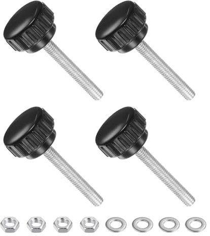 CoCud Thumb Screw Knurled Knobs Set, M6 x 40mm Male Thread 25mm Head, Clamping Screw Threaded Stud Hand Knobs Grip Kit with Nuts Washers, (Applications: for Machinery Lathes), 4-Set