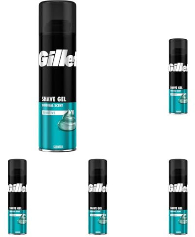Gillette Classic Sensitive Bartpflege Rasiergel Männer (200 ml), für empfindliche Haut, Geschenk für Männer (Packung mit 5)