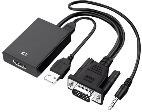 HDMI to VGA Adapter, 1080P HDMI Female Input to VGA Male Converter with 3.5mm Audio Jack and Power Cord, Vga to Hdmi Converter Compatible with TV Stick HDTV Computer Laptop Monitor Projector Xbox