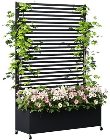 Pflanzkasten aus Metall für den Außenbereich mit Spalier, Hochbeet aus Metall mit Rad, freistehender Sichtschutz-Pflanzkasten für Blumen, Gemüse im Garten, auf der Terrasse, auf dem Balkon