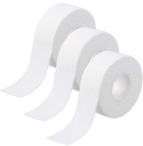 Tape pour doigt avec adhésif Extra Fort, Finger Tapes, 3 Rouleaux (2,5 cm × 10 m) de ruban Escalade, Tape Sportive Douce pour la Peau, Ruban Adhésif Doigt pour la Main pour la Musculation (Blanc)