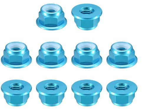 sourcing map Nylon Insert Hex Lock Nuts, 10pcs - M5 x 0.8mm Aluminum Alloy Self-Locking Nut, Anodizing Flange Lock Nut for Fasteners(Sky Blue)
