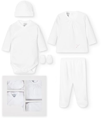 BABIDU | Set Bebé 5 Piezas 100% Algodón con Body, Gorro, Camiseta, Polaina y Manoplas, Ropa Suave para Recién Nacido Niño y Niña, Canastilla Regalo Bebé Primera Puesta Unisex