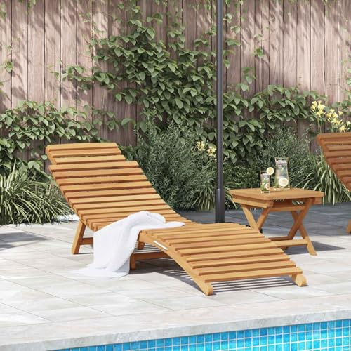 Plumbpyr Solstol av massivt teak brun 198 x 55 x 58,5 cm, trädgårdsfåtölj med fällbart ryggstöd, avslappningsstol för terrass utomhus, 1 sittplats upp till 110 kg