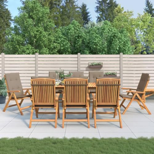 Ziaphsol Trädgårdsstolar med kuddar, 8 stycken massivt teak vikbara, stapelbar, väderbeständig, med justerbart ryggstöd, armstöd, stoppning och platsbesparande design för balkong, terrass