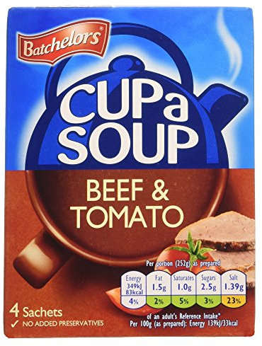 Batchelors Cup a Soup Beef and Tomato Instant Soup Sachets, 4 Sachets, 88 g (Pack of 1)