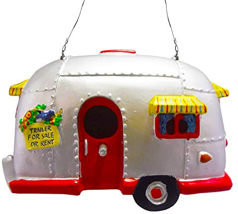 Big Mo's Toys Birdhouse Ornament - White Vintage Bird House RV Trailer Decorations