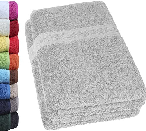 NatureMark 2er Pack DUSCHTÜCHER Premium Qualität 70x140cm DUSCHTUCH Dusch-Handtuch Doppelpack Farbe: Silber grau