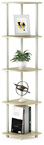 Furinno Turn-N-Tube 5 Tier Corner Display Rack Multipurpose Shelving Unit, 1-Pack, Cream Faux Marble/White