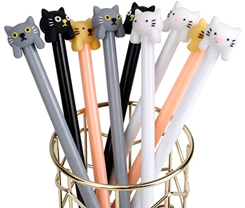 Mulaibidn 12 Stück Stifte Set, Aesthetic School Stuff, Kawaii Schulsachen Cute Katzen, Kugelschreiber Hochwertig, Gelstifte Mädchen für Schüler,Büro,Kinder,Partytaschel, Geburtstagsgeschenk(Katze B)