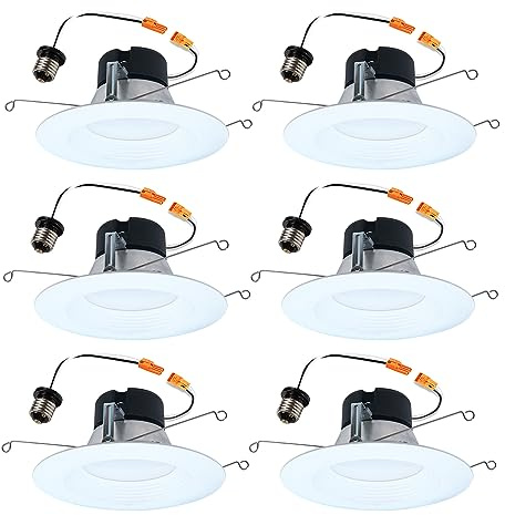 HALO 5 inch / 6 inch LED Recessed Light Trim with 5 Color Temperatures, Dimmable Baffle Can Lights for Ceiling, 6-Pack. 750 Lumens LT56079FS1EWHR6PK