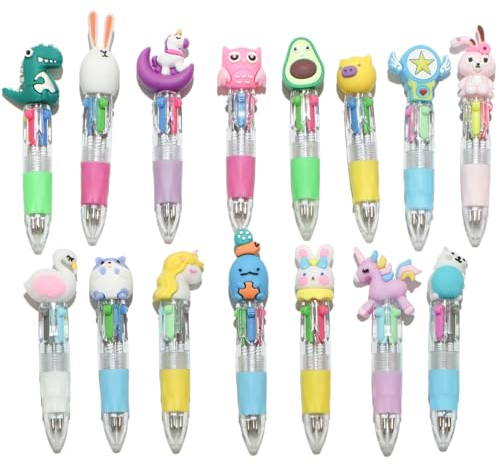 15 pezzi penna multicolore set penna 4 colori,penne kawaii bambini regalo feste,penne gadget compleanno bambini