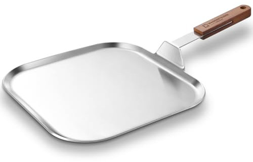 WAGENSTEIGER Stainless Steel Square Griddle Pan/Plate with Wooden Handle, 3-Ply Construction with Aluminum Core for Home & Outdoor Extra Large Flat Cooking Tray, All cooktops