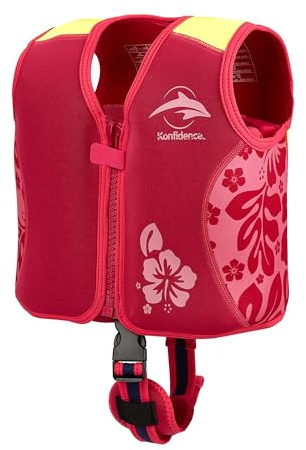 Konfidence Veste de Natation – Gilet de Natation Haut de Gamme avec Sangle de sécurité Amovible pour Enfants | Flottabilité réglable | Conforme CE (Oahu Pink, S (15-19kgs))