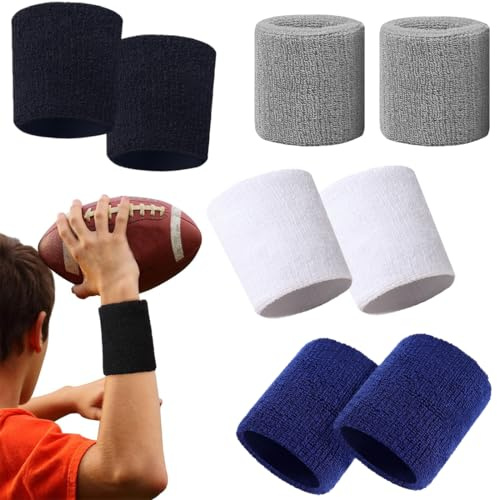 KOLZEMV 4 Paires Serre Poignets Bracelets pour Sports, Poignet Eponge, Bandeau Poignet Sport, Bracelet Poignet de Sport, Serre Poignet Sweatbands Absorbants pour Gym/Tennis/Course/Basket-Ball
