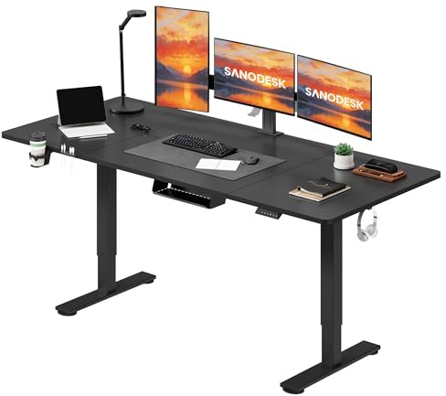 SANODESK Elektrisch Höhenverstellbarer Schreibtisch 180 x 80 cm – Ergonomischer Steh-Sitz Tisch mit Memory-Funktion für Homeoffice und Heimbüro, Schwarz, Computertisch, Standing Desk