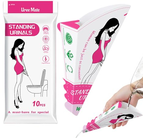 10 Pièces Pisse Debout Femme, Urinoir en Papier Pliable, Entonnoir de Debout, Propre et Hygiénique Portable Urinoir Femme pour Camping Grossesse Voyage Randonnée Longs Trajets