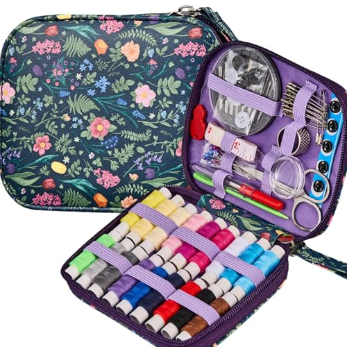 Floral Printing Sewing Kit Pattern Sewing Set Professional Sewing Supplies with Zipper Sewing Kit Case, Travel Portable Sewing Accessory for Emergency, Home