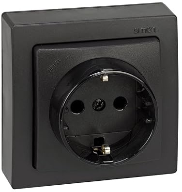 SIMON 73 LOFT – Base de Enchufe Schuko con Toma Tierra, Mecanismo de Superficie, Serie Compacta para Reformas sin Obra, Acabado Color Grafito