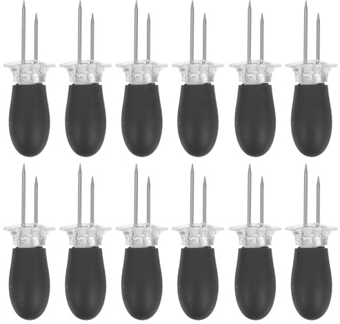 FESTFENDS 10 pares de soportes para mazorcas de maíz - Brochetas de acero inoxidable para barbacoa con mango redondo de plástico - Soportes dobles antiescaldaduras para mazorcas de maíz para
