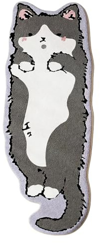 Halkfri kattformad matta, tuftad badmatta, absorberande maskintvättbar golvmatta för sovrum eller badrum, rolig djurdesign, mjukt fluffigt material, oregelbunden form