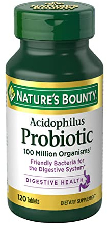 Nature's Bounty Lactobacillus Acidophilus Probiotic Supplement - Daily Probiotic for Women/Men Digestive Health, 100 Million Organisms, Vegetarian, 1 Serving per Day, 120 Tablets