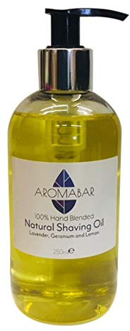 Natural Shaving Oil 250ml Lavender, Geranium & Lemon Pre Shave Oil 100% Pure with Pump Dispenser or Use as a Post Shave Moisturiser Unisex