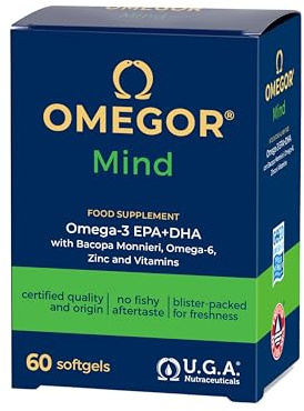 Omegor Mind Omega 3 e 6 con Bacopa Monnieri - Integratore Memoria e Concentrazione - Con Zinco, Vitamine per Favorire le Funzioni Cognitive - Per Adulti e Bambini (60 Capsule)