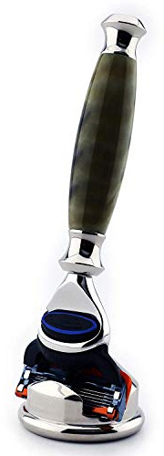 Premium 5-edge cartridge compatible artificial horn razor & stainless steel holder