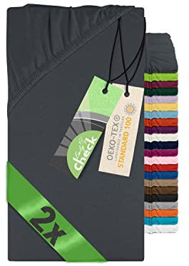Emily´s Check 2er-Pack Spannbettlaken für Kinder- und Babybettmatratzen 1493.2123, 60 x 120 cm, anthrazit