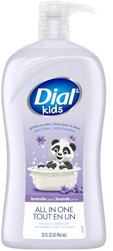 Dial Kids All-in-1 Body + Hair + Bubble Bath, Lavender Scent, 32 Fl Oz, Hypoallergenic Body Wash & Shampoo, No Tears Formula for Kids 2+ Years, No Parabens & Silicones