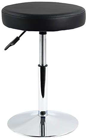 FURWOO Schemel Runder Kunstleder-Hocker, höhenverstellbar, Drehstuhl, Schreibtischstuhl, für Zuhause, Büro, klein (schwarz)