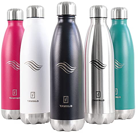 TAVIALO Borraccia Termica 750 ml in Acciao Inox. Bottiglia Isolata a Doppia Parete senza BPA per Viaggi, Sport e Attività all'aperto. Thermos a Prova di Perdite. Colore Nero.
