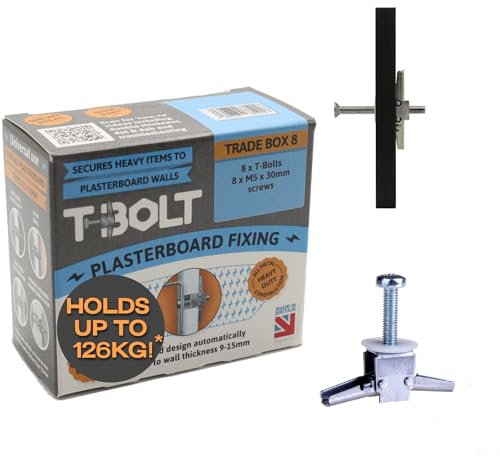 T-Bolt Heavy Duty Metal PLASTERBOARD Fixing -Trade Bag of 8 - Holds up to 65kg per Fixing! [Plasterboard] [Drywall] [Cavity Wall] [Heavy Duty] [Drill]