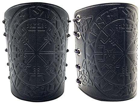 Brassards Vikings Médiévaux En Cuir PU Protège-Bras Nordiques Vegvisir Manchette En Relief Gantelet Bracelet Médiéval Chevalier Armure Brassards En Cuir Pour Femmes Hommes Garçons Cosplay Gn (Le noir)