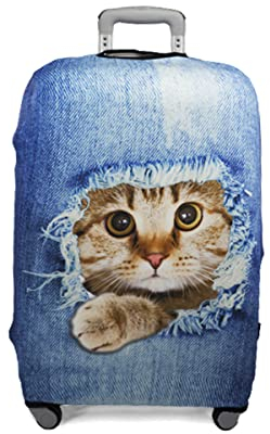 PAYMA - Elastisch Kofferhülle, Reisegepäck. Kofferschutzhülle Futter für Koffer. Spaß und originelle Designs. Beschichtung zum Schutz vor Kratzern und Flecken. Größe: Large (L), Farbe: Katze