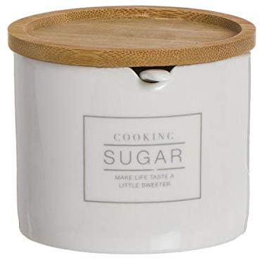 ROCKING GIFTS Azucarero Redondo de cerámica con Tapa de bambú (8 cm), Color Blanco: Elegancia y funcionalidad para tu Cocina