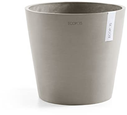 Ecopots Blumentopf Amsterdam mit Bewässerung Braun Grau - Durchmesser Ø 50 cm rund groß - Pflanzentopf aus Recycling Kunststoff - Übertopf mit Wasserversorgung modern für Indoor und Outdoor