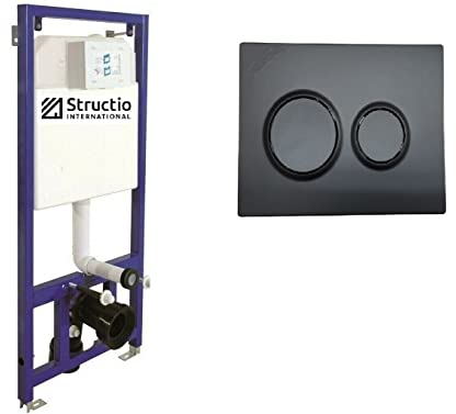 Structio International Élément mural pour WC encastré - Réservoir de chasse d'eau mural - Abattant Soft Close - Élément de montage mural suspendu + plaque de commande (plaque de commande 14) Bleu