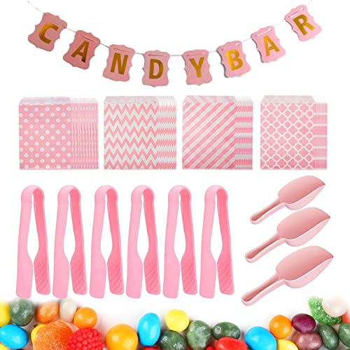 Visiblurry Candy Bar Dekorationsset - Süßigkeiten-Motto-Partyzubehör-Set | Candy Bar-Dekorationsset mit Banner, Süßigkeiten-Zubehör für Buffet, Hochzeit, Jubiläum, Mottoparty