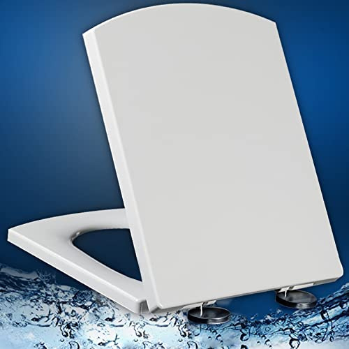Fyrkantig toalettstol Soft Close Snabbkoppling Wc Loo Säte Antibakteriell toppfästning Fyrkantig WC Loo sits Toalettlock, med halkfria sätesstötfångare, Vit-44~50 * 37cm (Vit 44~50 * 37cm)