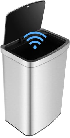 GiantexUK Automatic Sensor Kitchen Bin, 50L Touchless Waste Can with Soft Closure Lid, Deodorant Box & Infrared Technology, Stainless Steel Fingerprint-Proof Smart Rubbish Trash Bin for Home Office