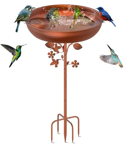KHayRovies Bain d'oiseaux pour Extérieur Abreuvoir Oiseaux, Mangeoire Oiseaux Exterieur, Bains pour Oiseaux Sauvages Décoration Jardin, Hauteur 102CM Cuivre Vintage