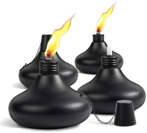 SNOGSWOG Upgraded Tabletop Torches Set of 4, 24oz Citronella Candles for Outdoor, Metal Table Top Torches for Outside, Refillable Torch Lanterns for Patio, Yard, Deck, Garden, Party