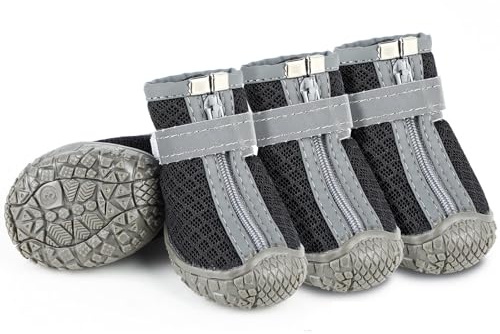 Scarpe per cane estive 4 pezzi protezione zampe velcro riflettente traspiranti piccola media taglia (nero, 2)