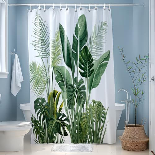 JINGYOU Tenda Doccia Impermeabile Antimuffa, Pianta a Foglia Verde, Lavabile, Orlo Pesato, per Bagno Dormitorio Famiglia Hotel, 180 x 180 cm
