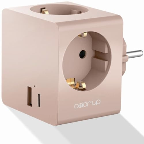 COLOR UP Steckdosenwürfel ohne Kabel, 5in1 Steckdosenadapter für DE/NL/ES/SE/FR, Mehrfachsteckdose für USB A/C + 3X C E/F, Mehrfachstecker für Steckdose mit Überspannungsschutz & Kindersicherung